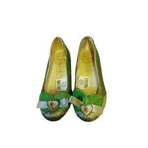 Disney Princess and the Frog Tiana green gold sparkle shoes 11/12 Fair Condition